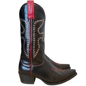 Frye Vintage Black and Red Leather Pointed Toe Daisy Dukes Cowgirl Boots 6.5